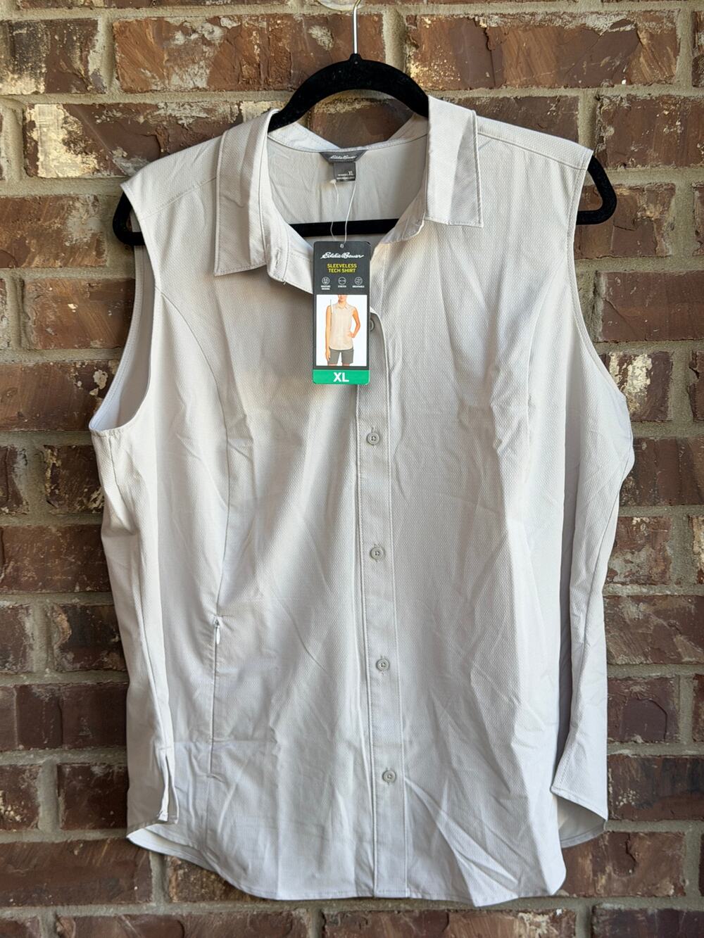 Eddie Bauer Women's XL Sleeveless Shirt Gray Button Front Hiking Outdoor NWT